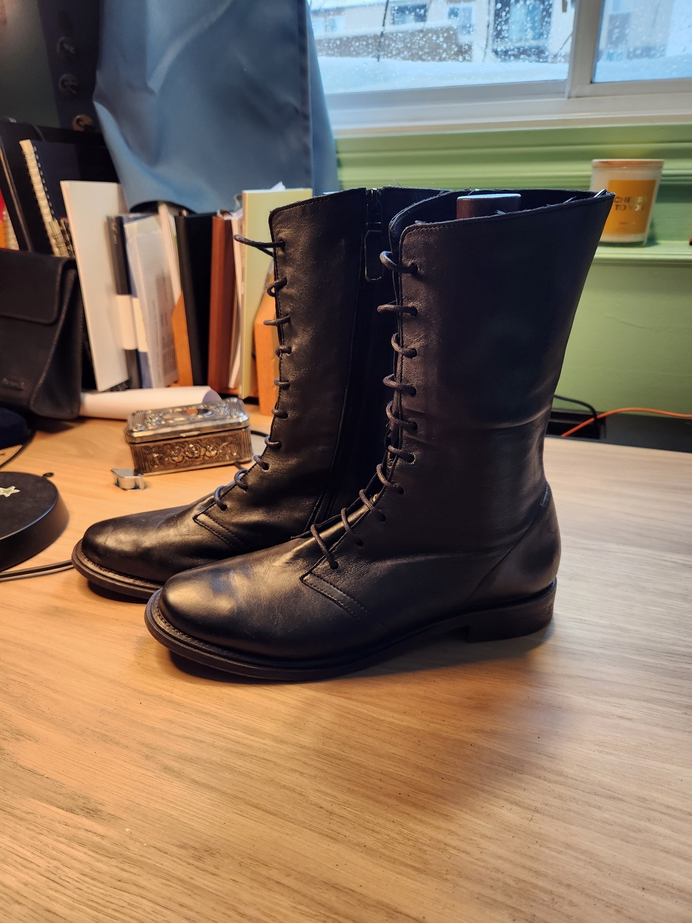 Cole Haan Black Lace-Up Leather Mid-Calf Boots - Picture 8 of 10